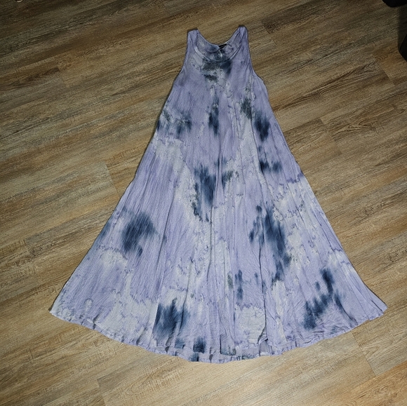 Summer Maxi Dress Blue Tie Die Rayon Sleeveless Tank Flowy Dress OS Lg - Picture 7 of 12